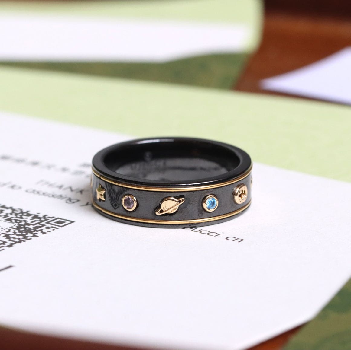 18K Double Gucci Icon With Gemstones Corundum Ring
