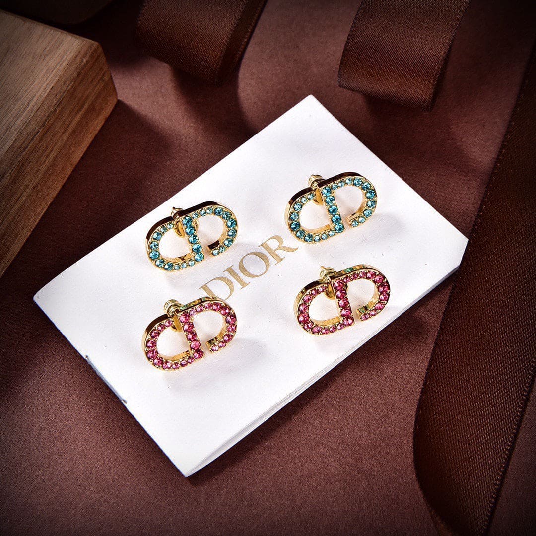 18K Petit Dior Stud Fuchsia Crystals Earrings