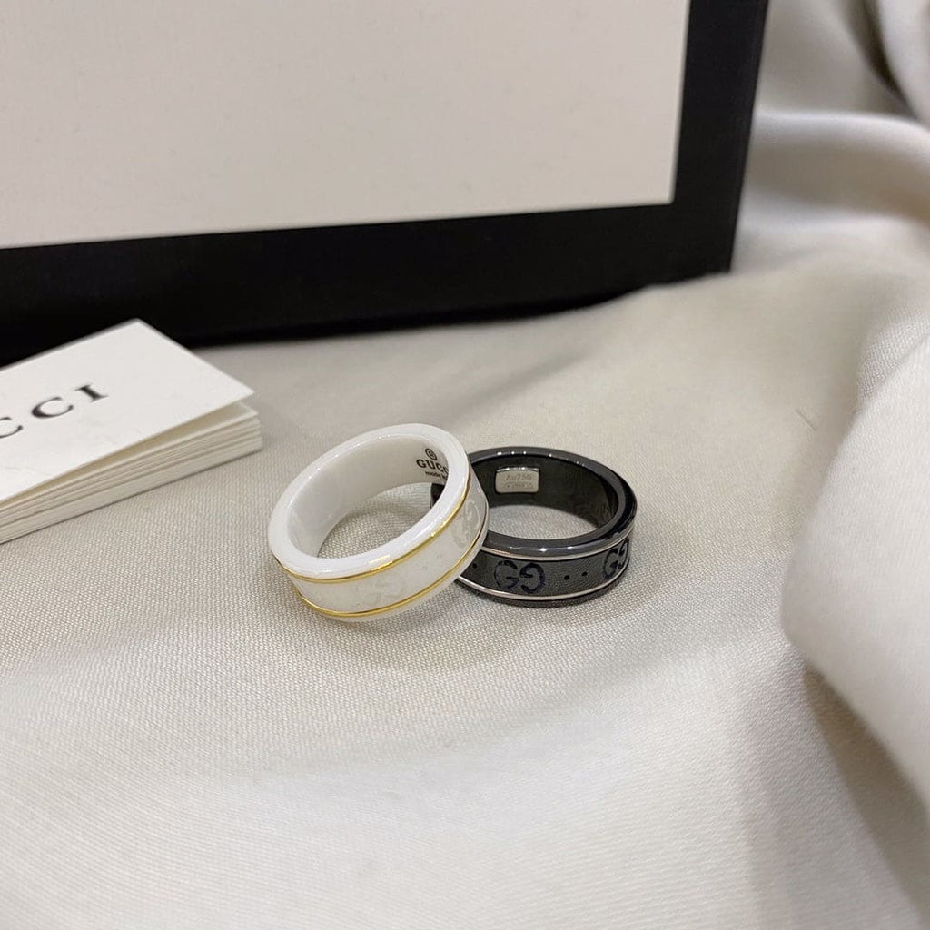 18K Double Gucci Icon Black Corundum Ring