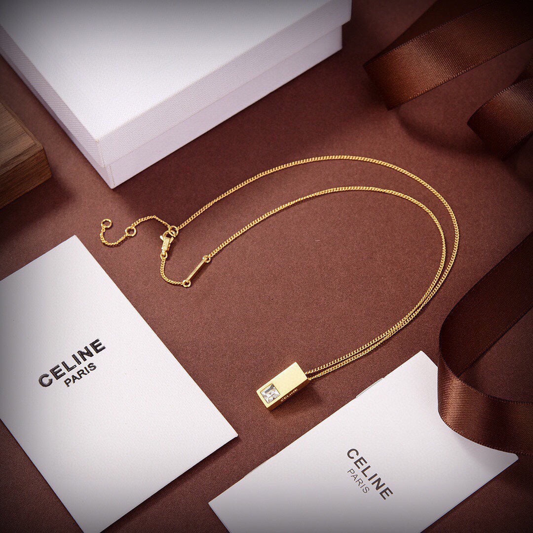 18K Celine Sentimental Double Square Diamond Necklace
