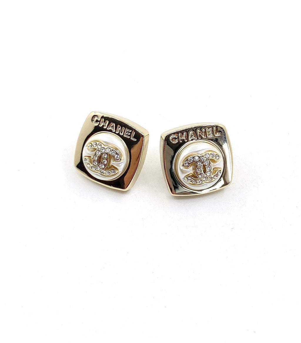 18K  Chanel Diamond Square Earrings